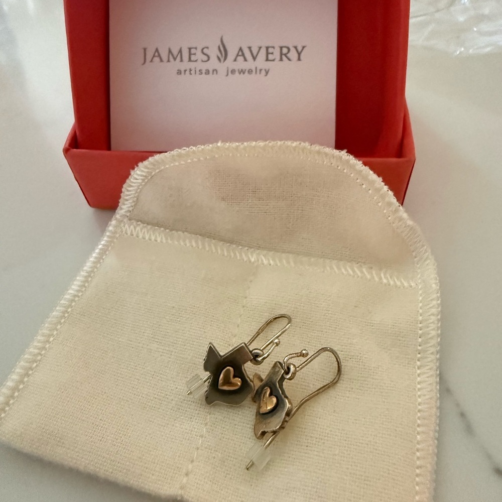 James Avery Silver and Gold Cat Heart Drop Earrings